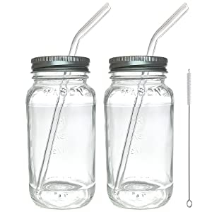 24 oz Drinking Jars with convenient Bent Glass Straws